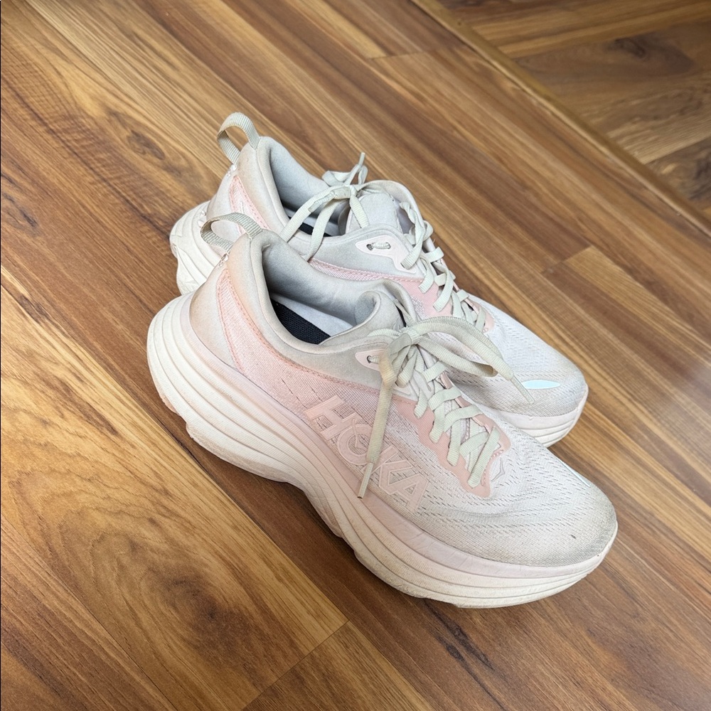 Hoka Women's Athletic Shoes in Soft Pink and Cream